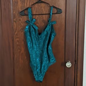 Victoria Secret Gold Vintage Label Y2K Green Lace Lingerie Bodysuit Sz Small